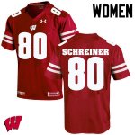 Women's Wisconsin Badgers NCAA #80 Dave Schreiner Red Authentic Under Armour Stitched College Football Jersey AS31Y12YQ